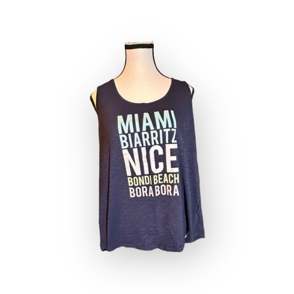 Women’s Reitmans 2X Navy Blue Graphic Tee Vacation Destinations Tank Top